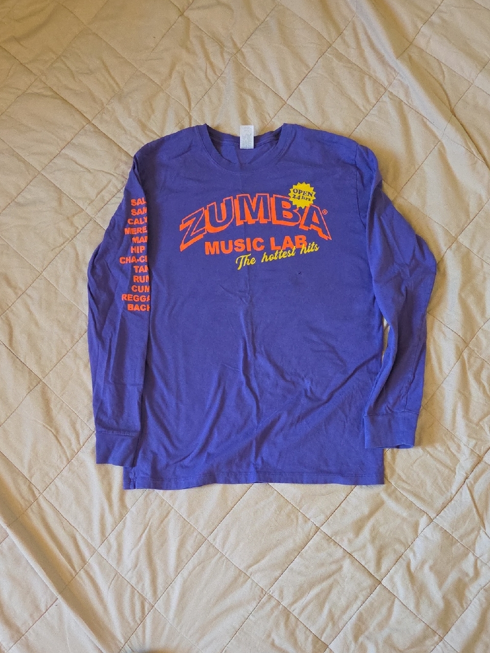 Zumba Fitness Long Sleeve Tee in Purple with Orange and Yellow Graphics